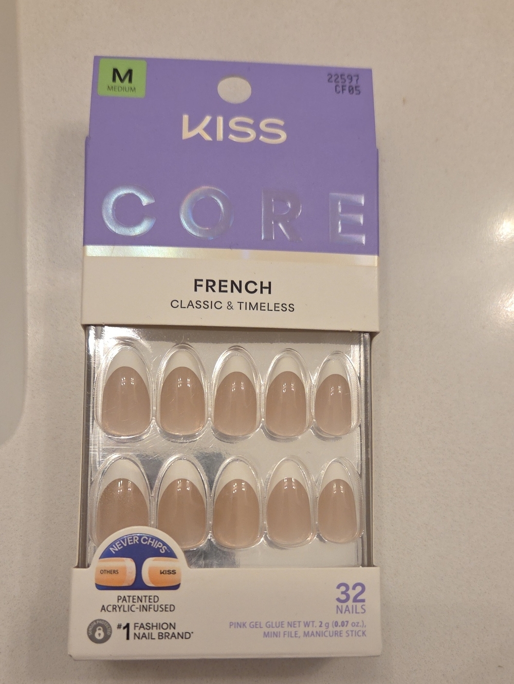 KISS French Press-On Nails - Nude Beige with White Tips